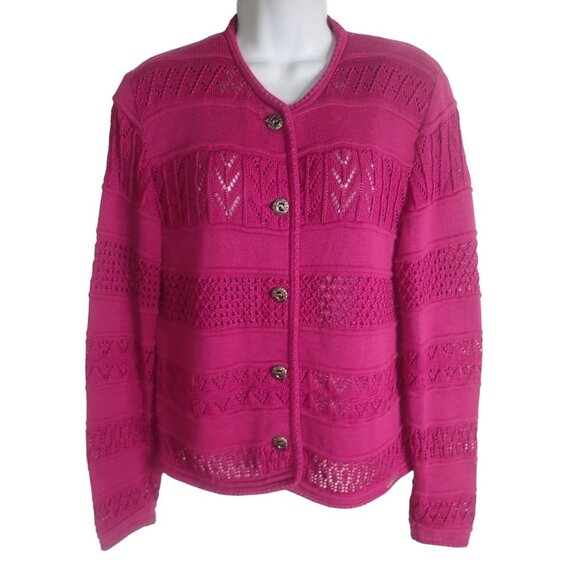 Geiger Women's Pink Button-Up Cardigan Sweater Size M 100% Cotton 38‎ Classic - Picture 1 of 7
